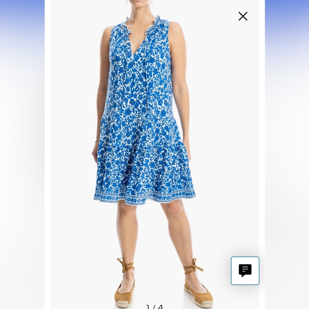 Max Studio Sleeveless Tiered Maxi Dress Women’s S Blue Floral Print White Black - Picture 2 of 5